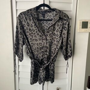 Antilia Femme Gray Leopard Print Blouse